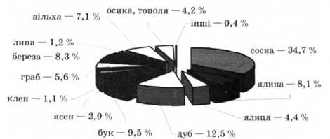 Структура заготівлі деревини від рубок за деревними породами 