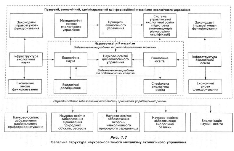 Загальна структура науково-овсітнього механізму екологічного управління 