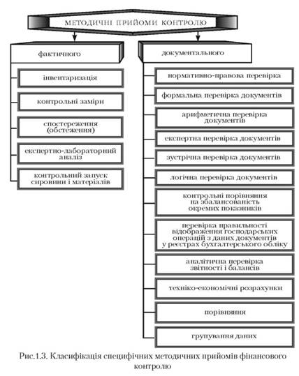 Класифікація специфічних методичних прийомів фінансового контролю 