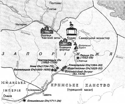 Місця розташування Січі (сер. XVI - кін. XVIII ст.)